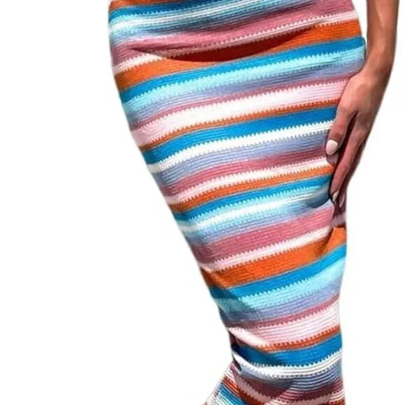 Women's Crochet Maxi Dress Polyester Small Open Back Sleeveless Vacation - Picture 6 of 6